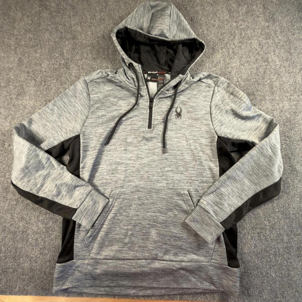Spyder Active Mens Gray Black Half-Zip Hoodie Sweatshirt SPM804R M #1583
